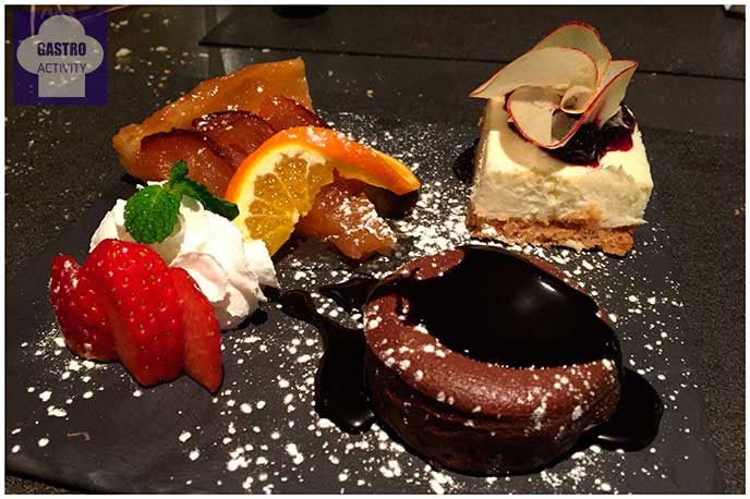 Cheesecake, Tatin de manzana y Coulant de chocolate Restaurante Kotte Madrid