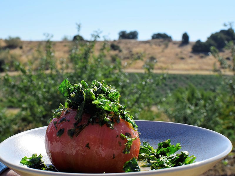 Tomate con albahaca frita Restaurante Licinia